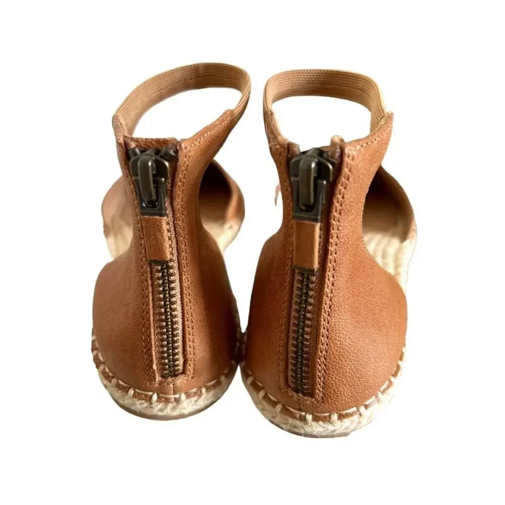 Eileen Fisher Lala Espadrille Flat Sandal Size 8.5 Cognac Leather Espadrille New